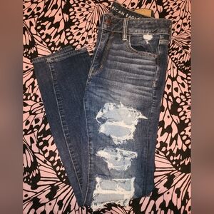 American Eagle Outfitters Women's Ripped Dark Blue Skinny Jeans